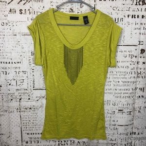 New York & Company Neon Green Hardware Blouse